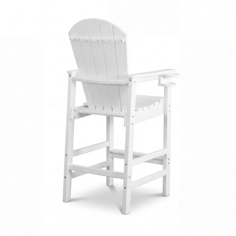 Outdoor Bar Height Adirondack Patio Chair With Cup Holder And Armrests All Weather UV Resistant - White by HouseOfZazla