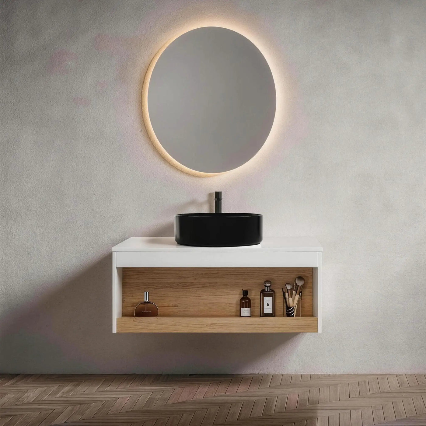 Floating Bathroom Vanity With Glossy Round Vessel Sink by Unique Piece Furniture