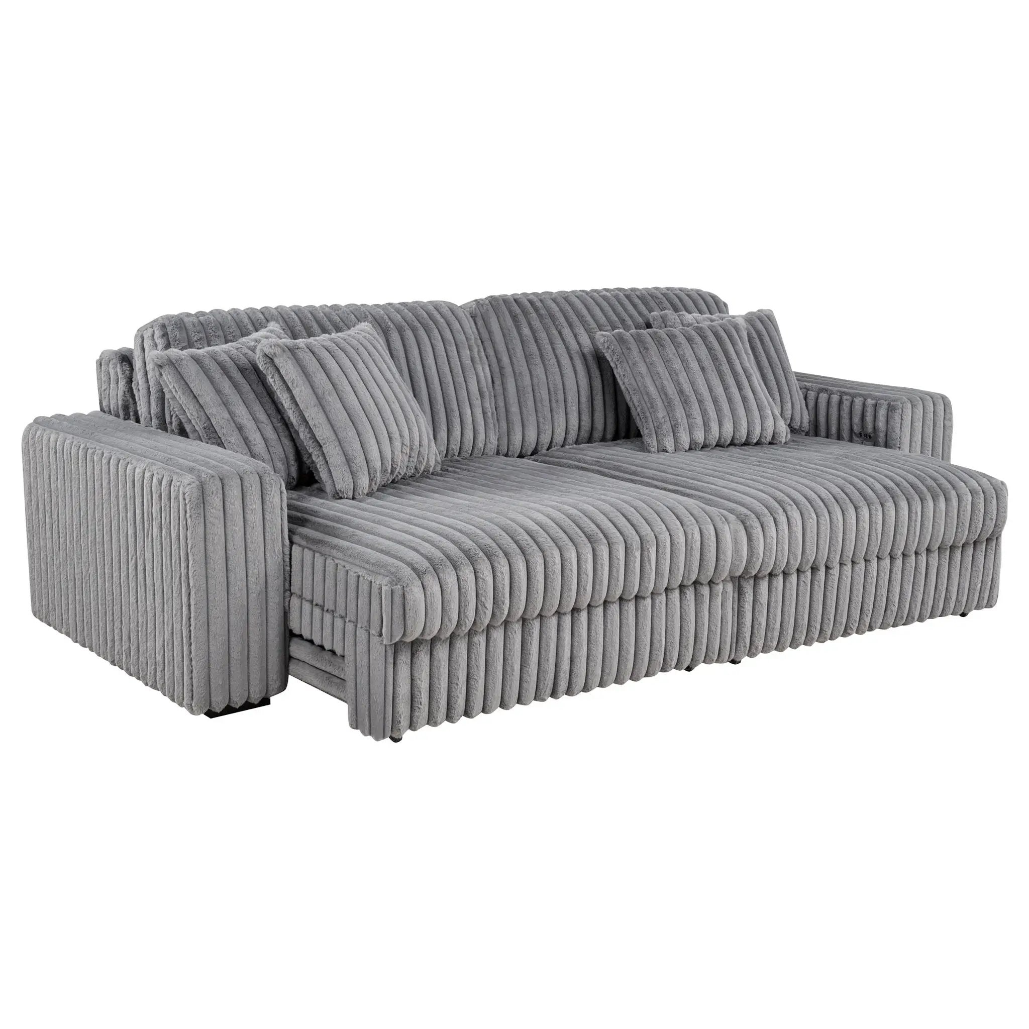 Jacana Corduroy Upholstered Dual Power Chaise Sofa Grey by Unique Piece Furniture