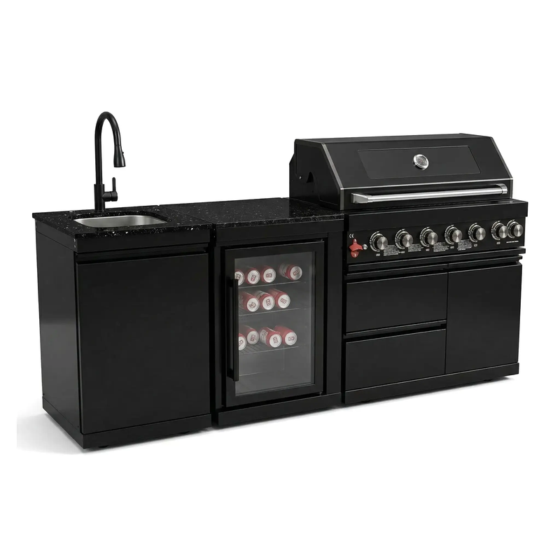 82" 6-Burner 85,000 BTU Gas Outdoor Kitchen Island Grill Stainless Steel Sink Wine Cooler by Chery Industrial