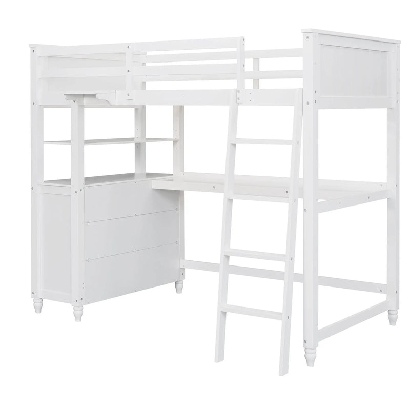 Loft Bed With Drawers With Desk And Shelves by HouseOfZazla
