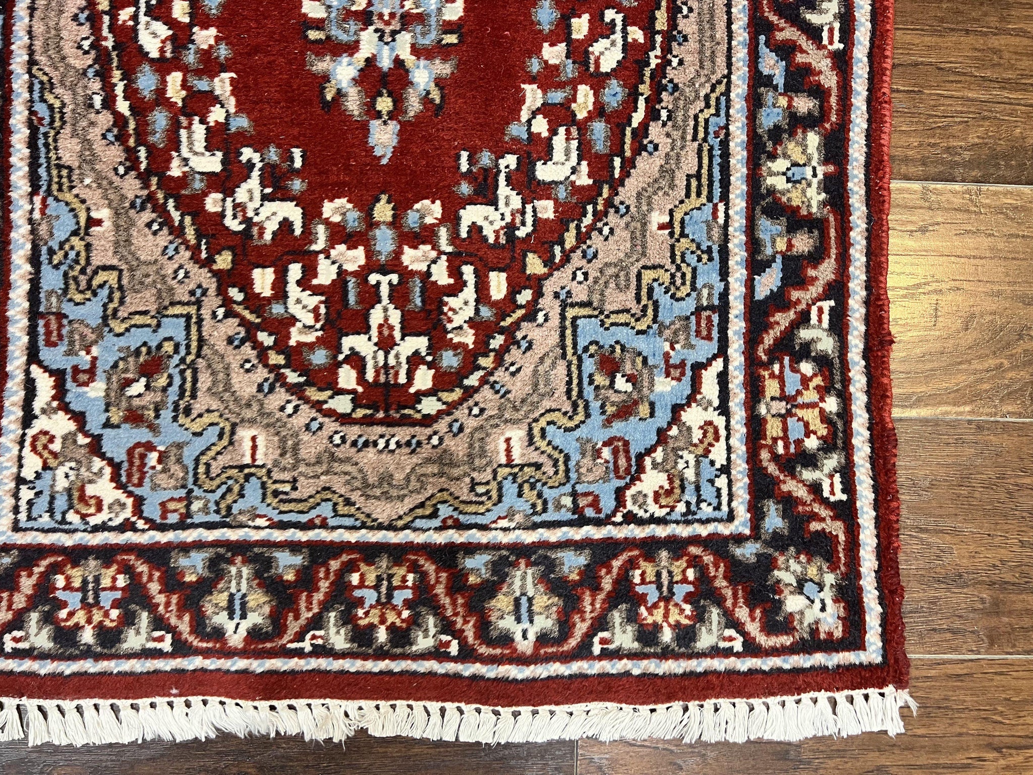 Indo Persian Runner Rug 2.8 x 14.8, Long Indo Kirman Hallway Rug, Red Floral Wool Vintage Handmade Oriental Runner by Jewel Rugs