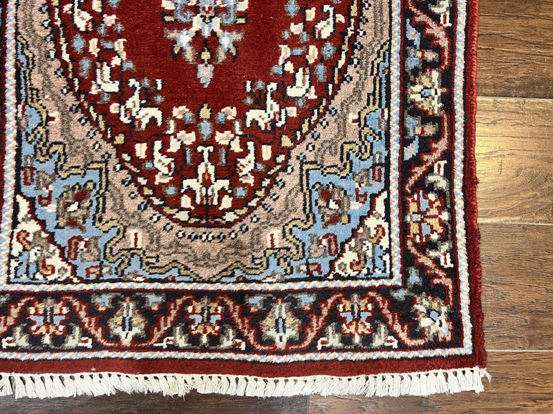 Indo Persian Runner Rug 2.8 x 14.8, Long Indo Kirman Hallway Rug, Red Floral Wool Vintage Handmade Oriental Runner by Jewel Rugs