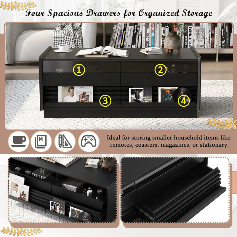Modern Rectangle Coffee Table With 4 Drawers And 2 Display Shelves by Unique Piece Furniture