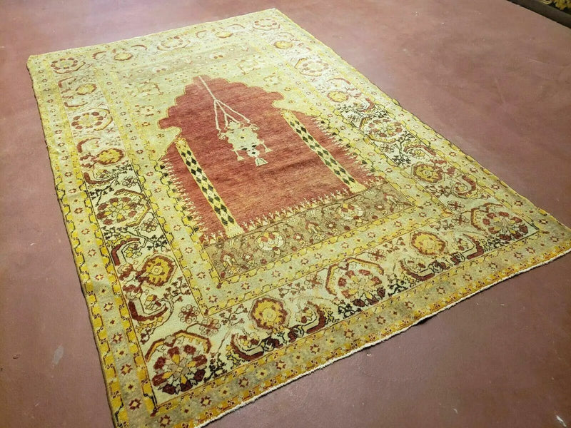 4' 5" X 7' Antique HandmadeTurkish Prayer Melas Oushak Wool Rug Mehrab Nice by Jewel Rugs