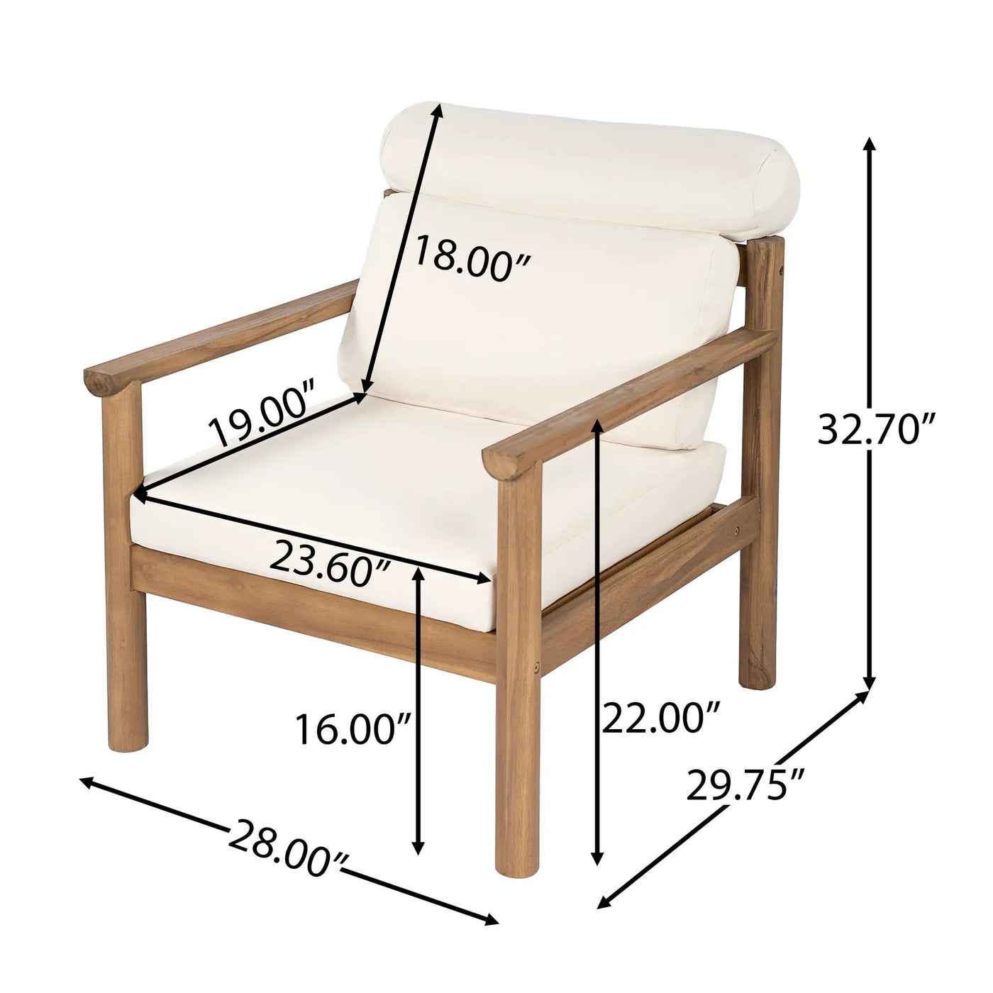 28" Mid-Century Modern Acacia Wood Outdoor Patio Chair by HouseOfZazla