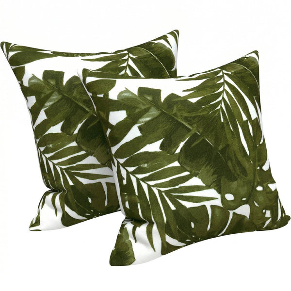 2 Pack Outdoor Throw Pillows, Waterproof & Fade-Resistant Patio Cushions (18x18 Inch, Green Leaf)