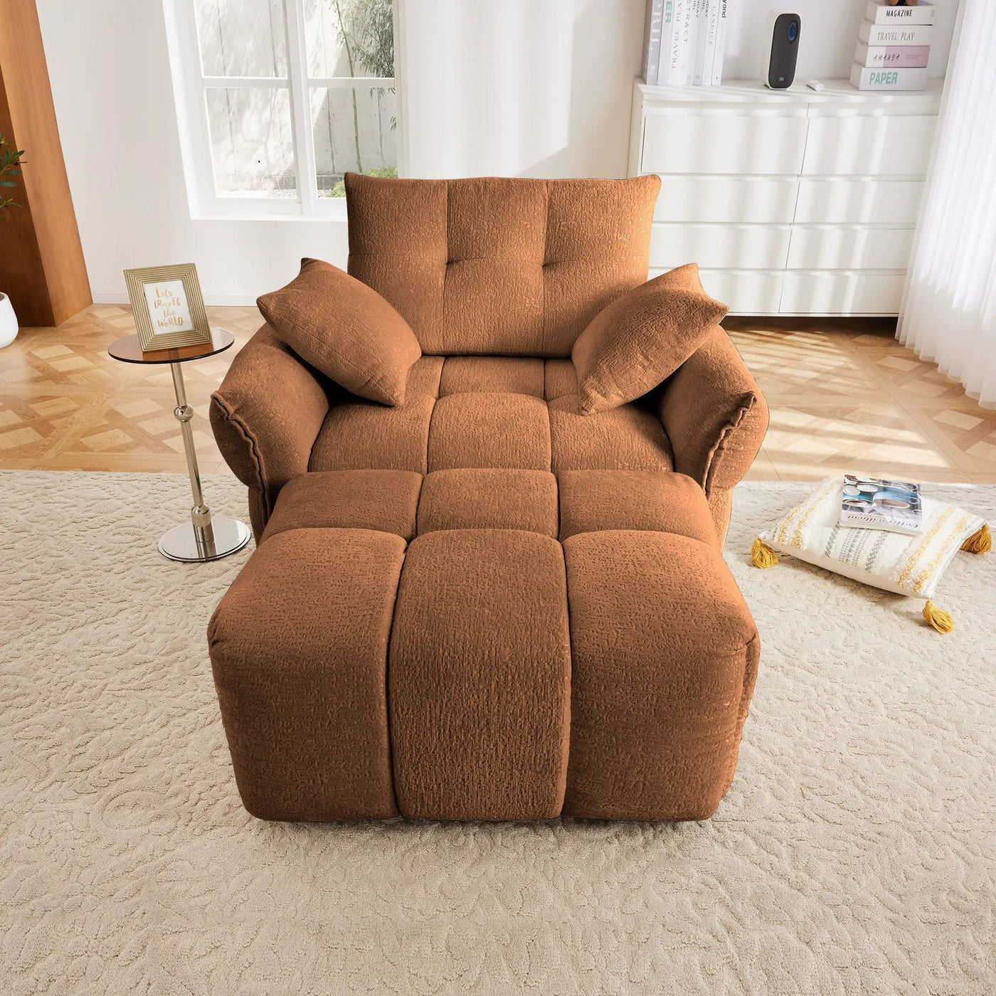 Ergonomic Single Seater Sofa With Ottoman, High Resilience Support Cushions by Unique Piece Furniture