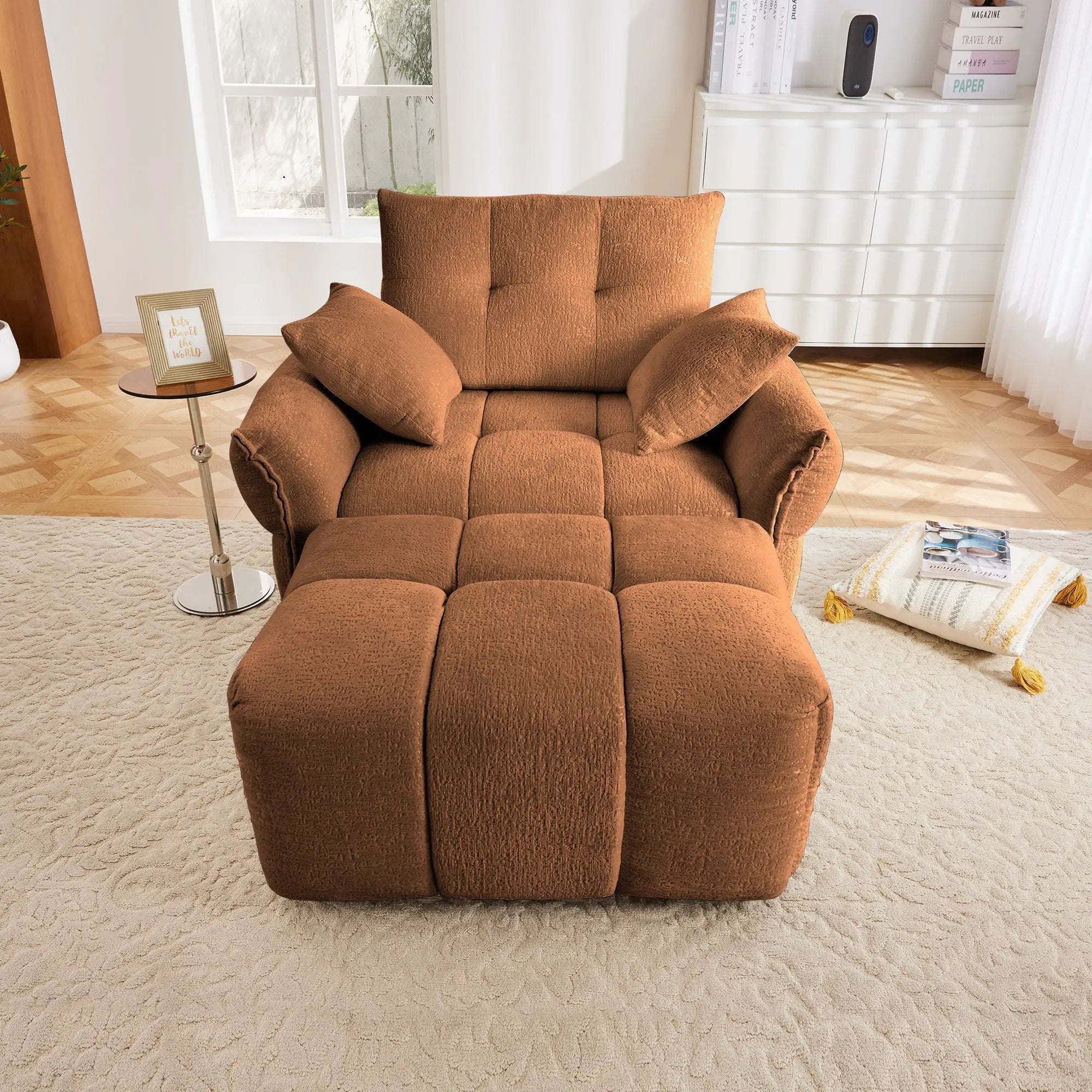 Ergonomic Single Seater Sofa With Ottoman, High Resilience Support Cushions by Unique Piece Furniture