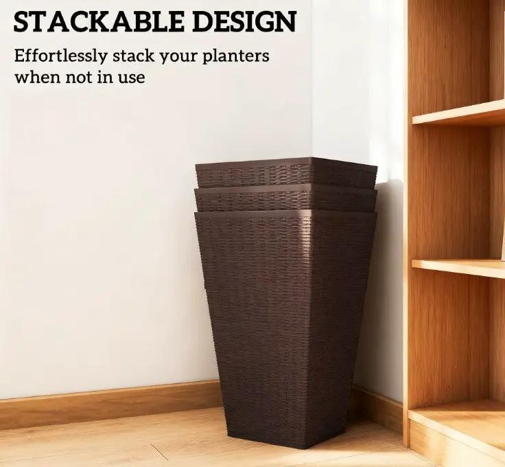 Outdoor Flower Plant Pots, Set of 3 Tall Planters with Drainage Hole by HouseOfZazla