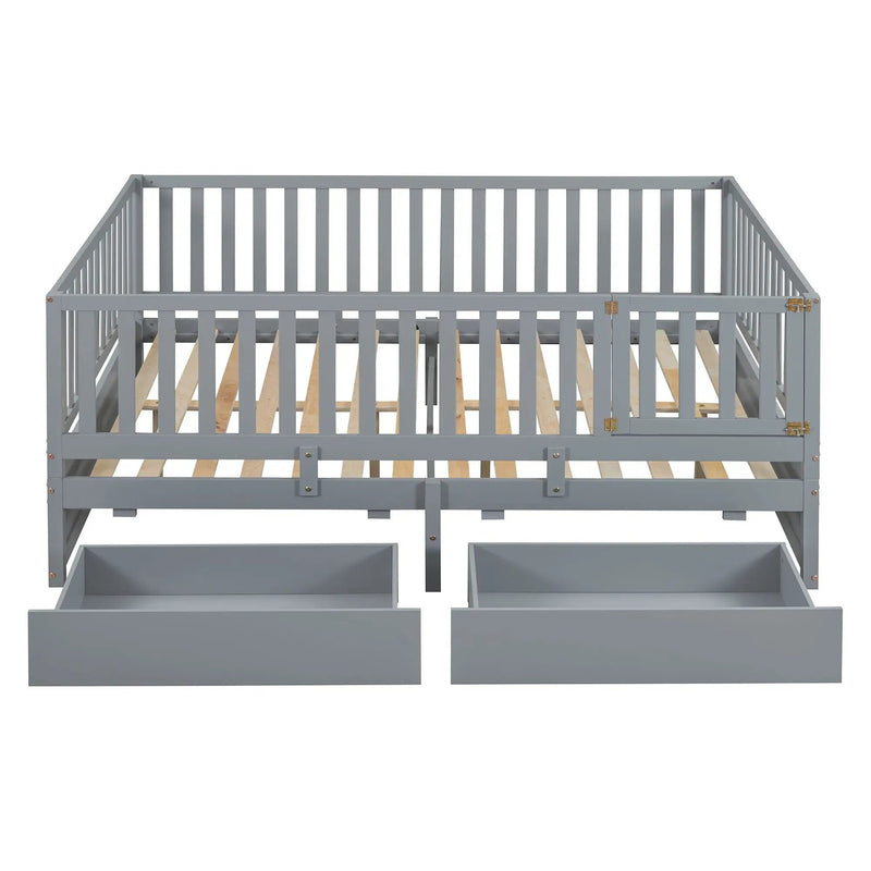 Daybed With Fence Guardrails And 2 Drawers, Split Into Independent Floor Bed & Daybed by HouseOfZazla