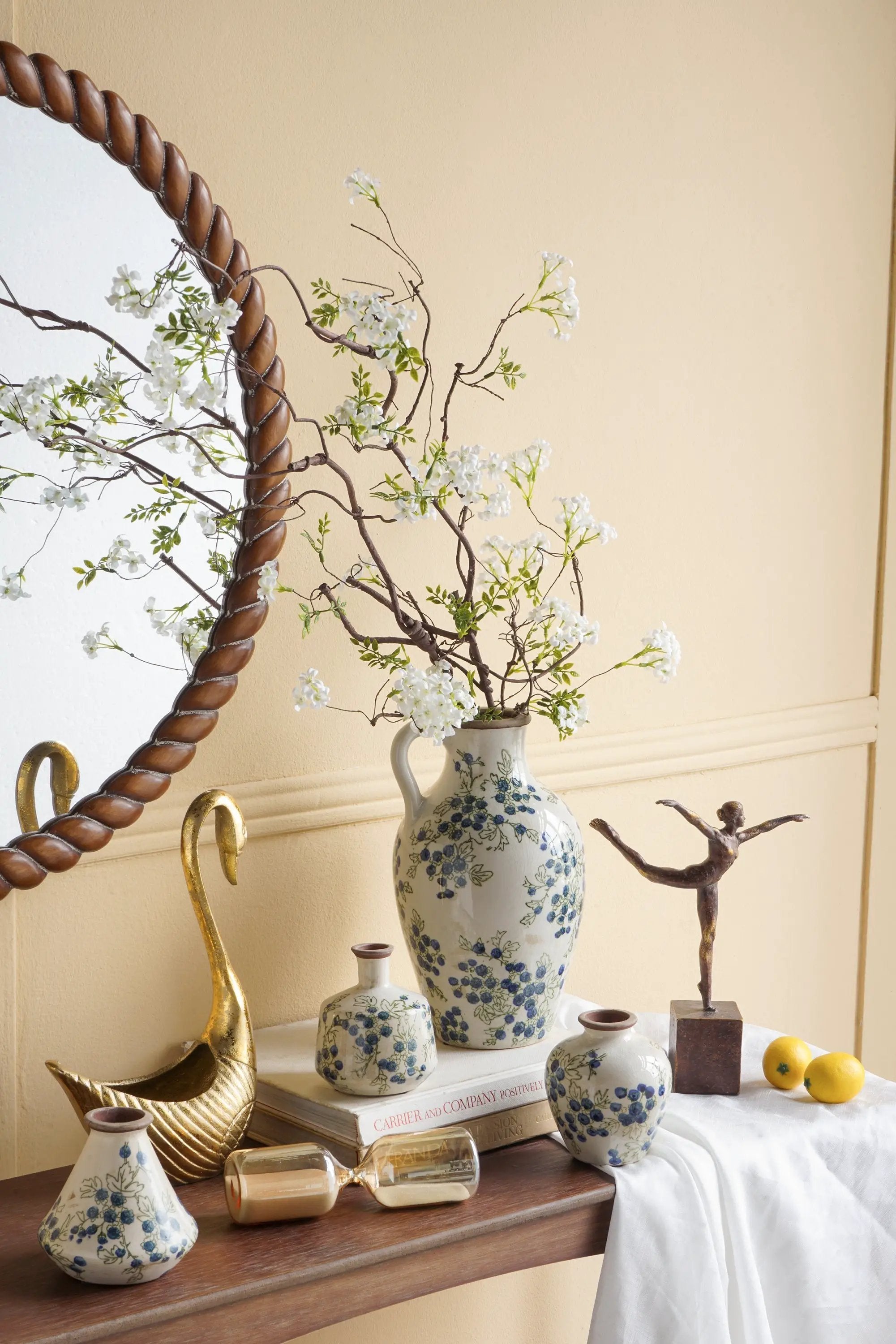 7.5x7.3x12" White Ceramic Vase with Blueberry Motif by HouseOfZazla