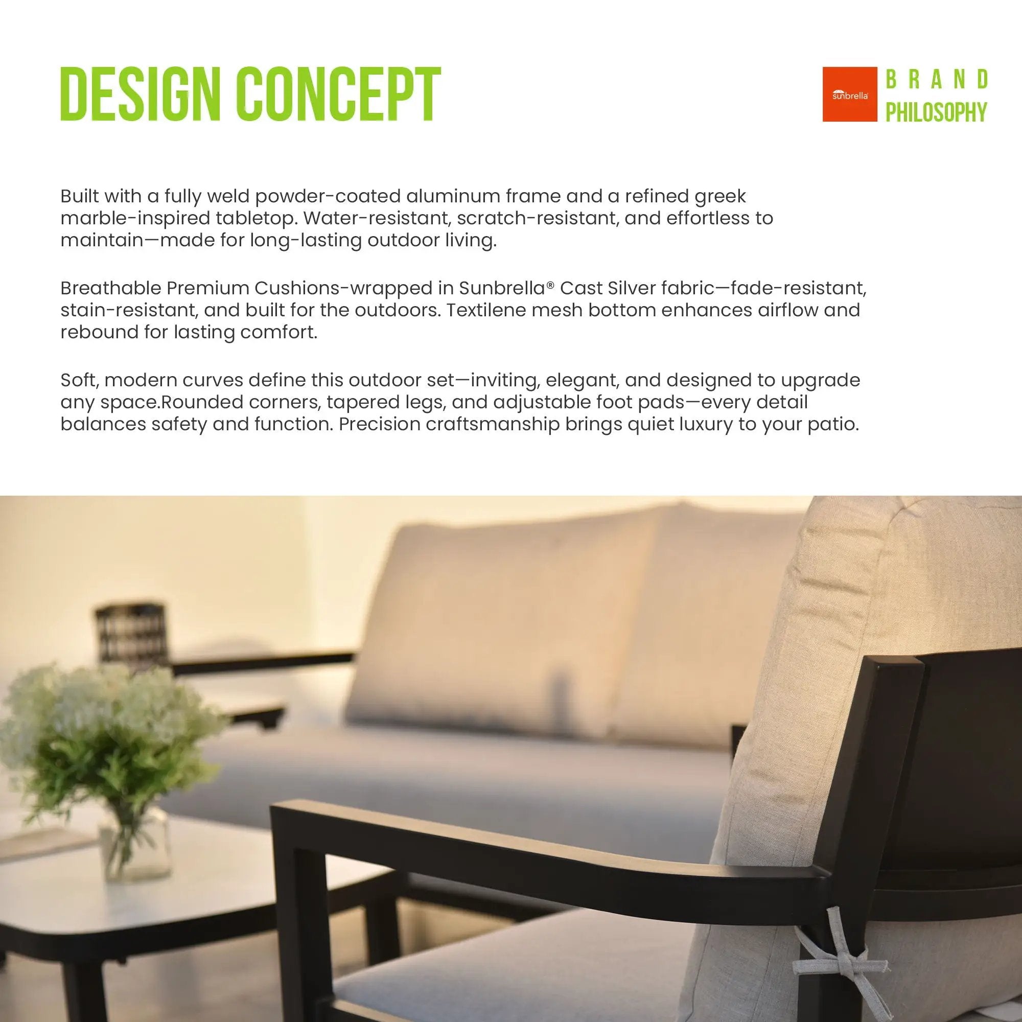 Outdoor Bench Seat Sofa, Sunbrella Cushion, Weather Resistant For Patio - Ember Black by HouseOfZazla