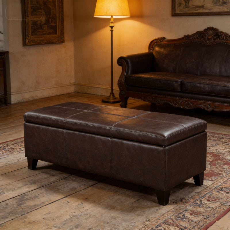 Rectangle Storage Ottoman Bench For Living Room - Brown by HouseOfZazla