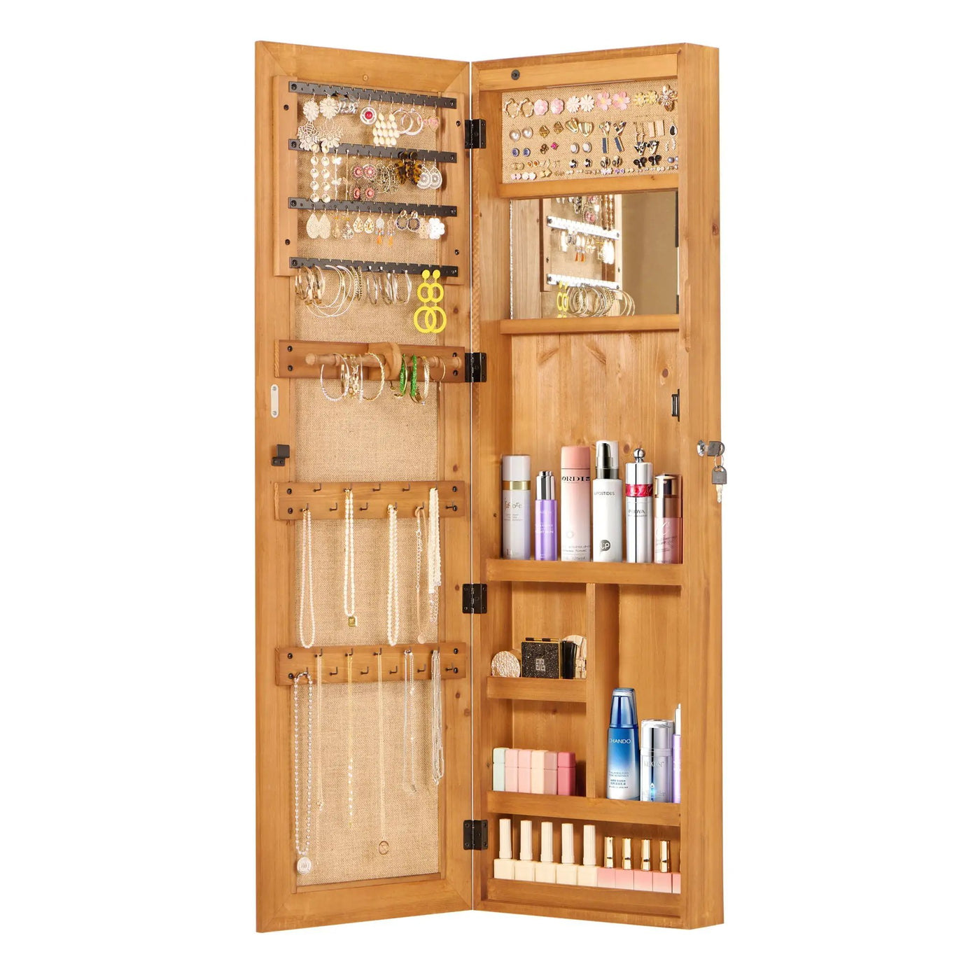Jewelry Armoire Organizer With Full Length Mirror, Wall Mounted Lockable Cabinet With LED Light by Unique Piece Furniture