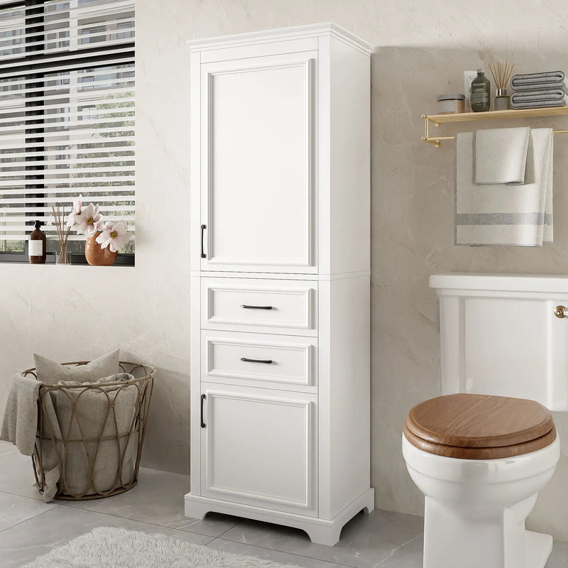 Freestanding Bathroom Vanity Tall With Damping Hinge Doors, Adjustable Shelves - White by Unique Piece Furniture