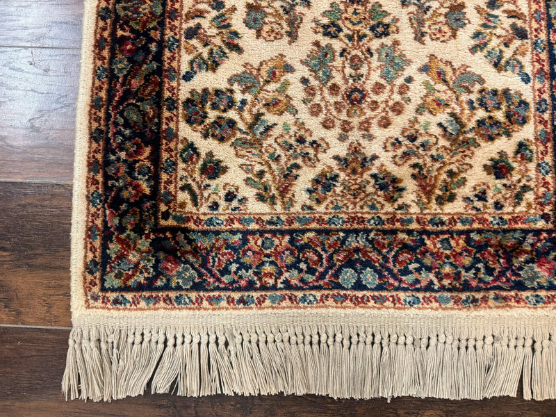 Karastan Rug 2.6 x 4, Karastan Ivory Sarouk #760, Vintage Wool Pile Small Karastan Carpet, Original Collection 700 Series Discontinued by Jewel Rugs