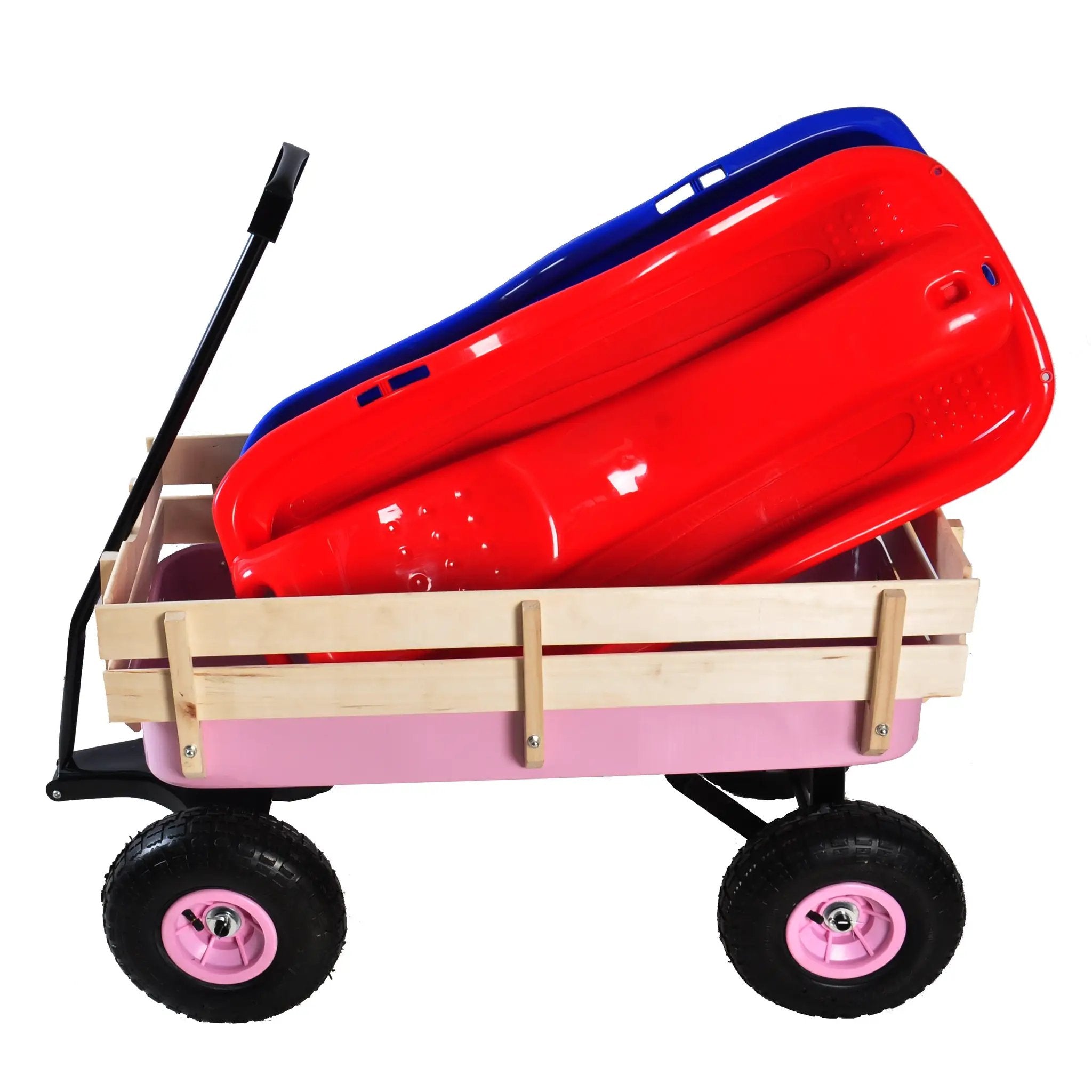 Outdoor All Terrain Garden Wagon with Wooden Railings and Pneumatic Tires by HouseOfZazla