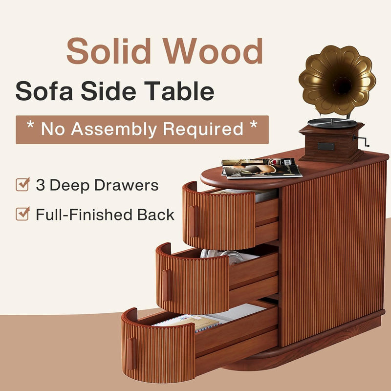 3 Drawer End Table, Semi Oval For Living Classic Accent Furniture - Walnut by HouseOfZazla