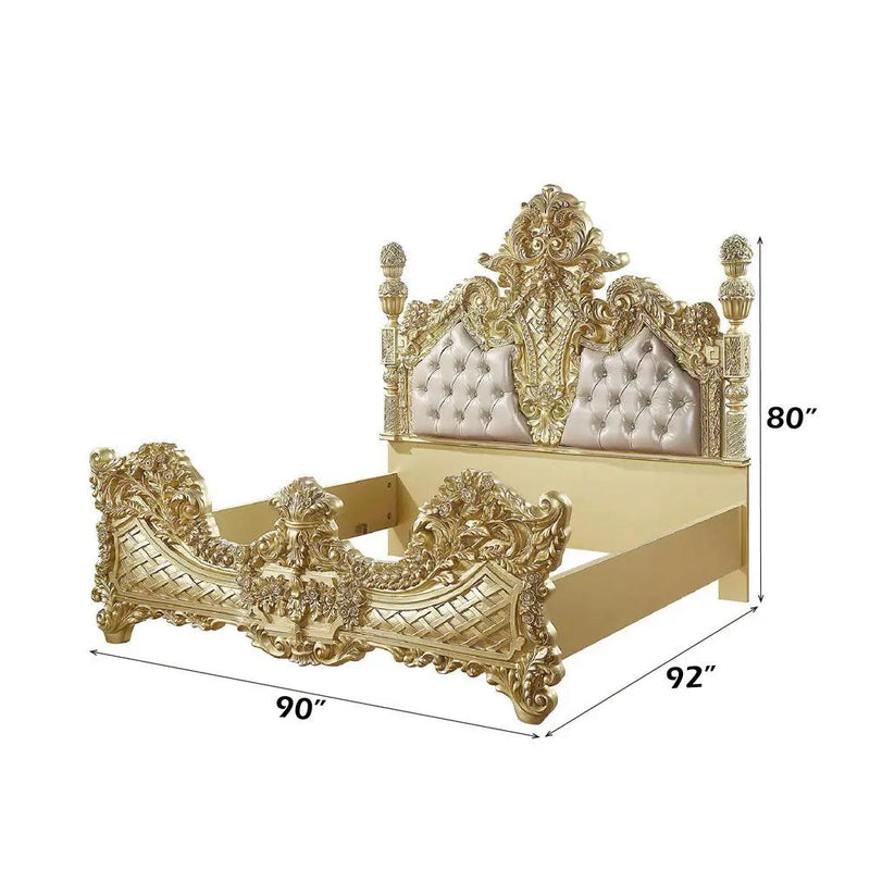 Cabriole - Eastern King Bed - Light Gold Synthetic Leather & Gold by Unique Piece Furniture