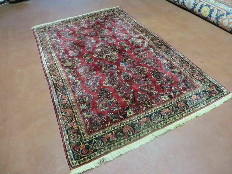Persian Sarouk Rug 4x6, Red, Floral, Antique by Jewel Rugs
