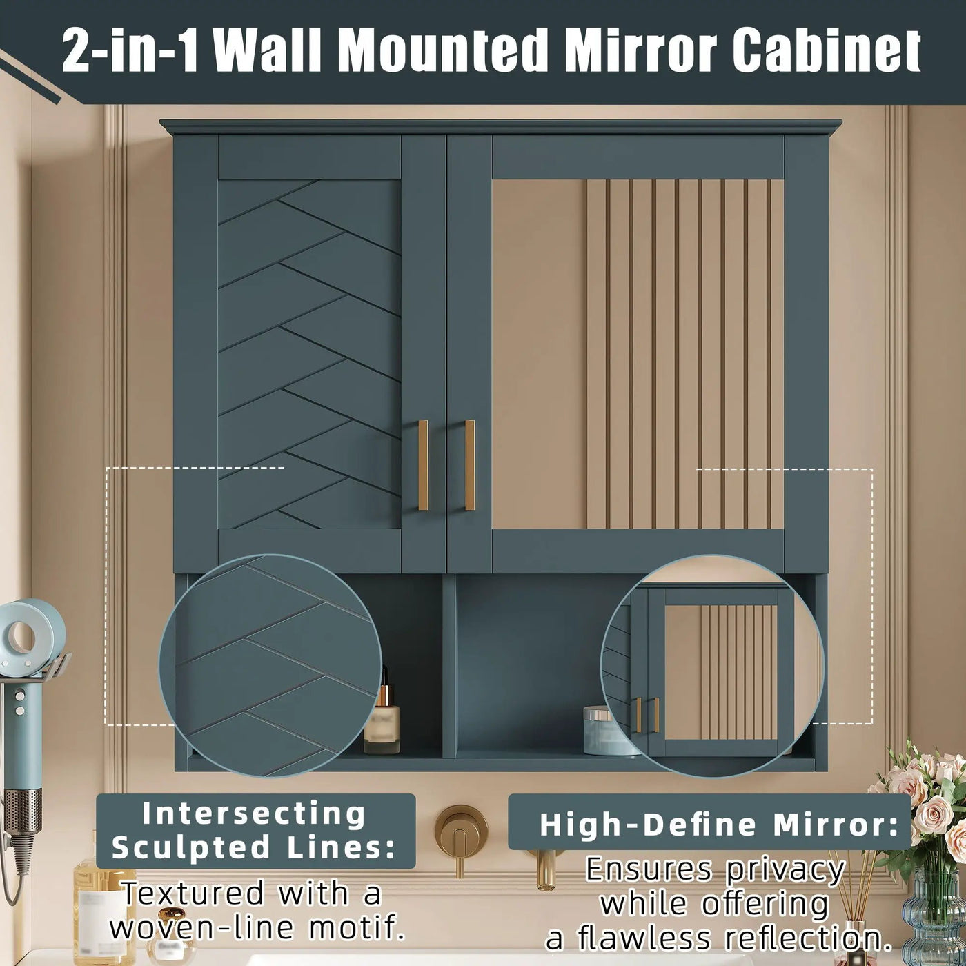 2 In 1 Wall-Mounted Mirror Cabinet With Adjustable Shelves, Soft-Close Doors, High-Definition Mirror & Storage by Unique Piece Furniture