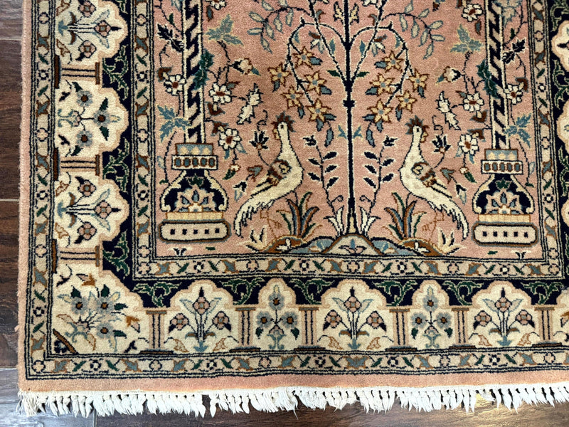 Small Tree of Life Prayer Rug, Pak Persian Rug 2.7 x 4, , Birds, Lantern, Handmade Vintage Fine 260 KPSI by Jewel Rugs