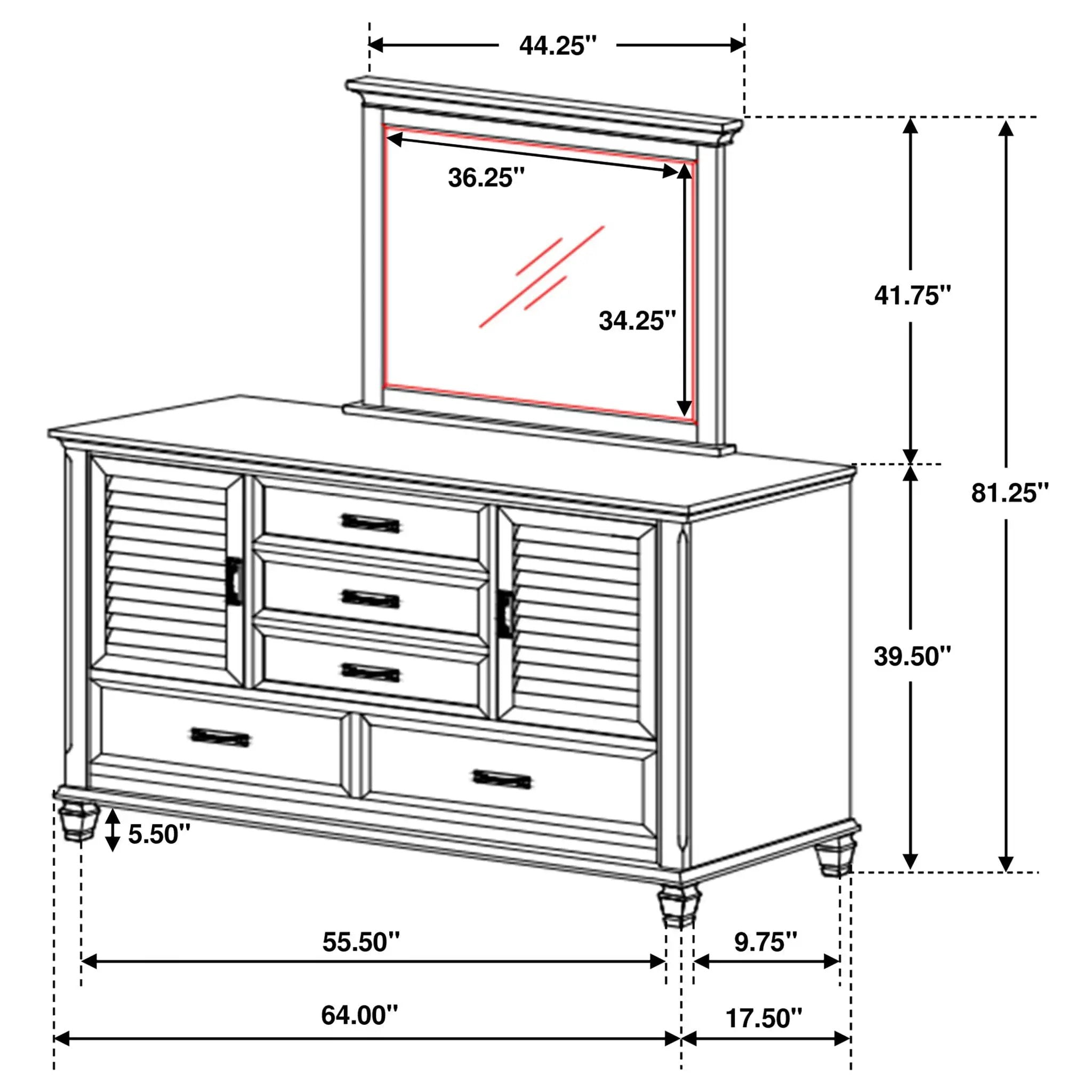 Franco 5-drawer Dresser with Mirror Distressed White by Unique Piece Furniture