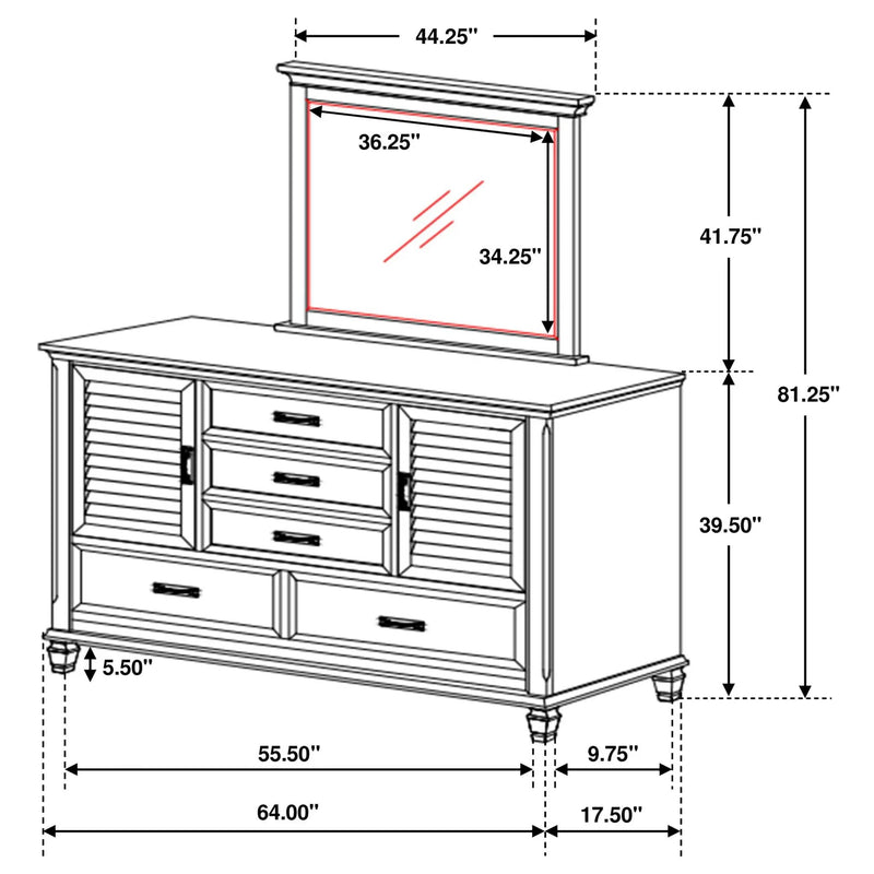 Franco 5-drawer Dresser with Mirror Distressed White by Unique Piece Furniture