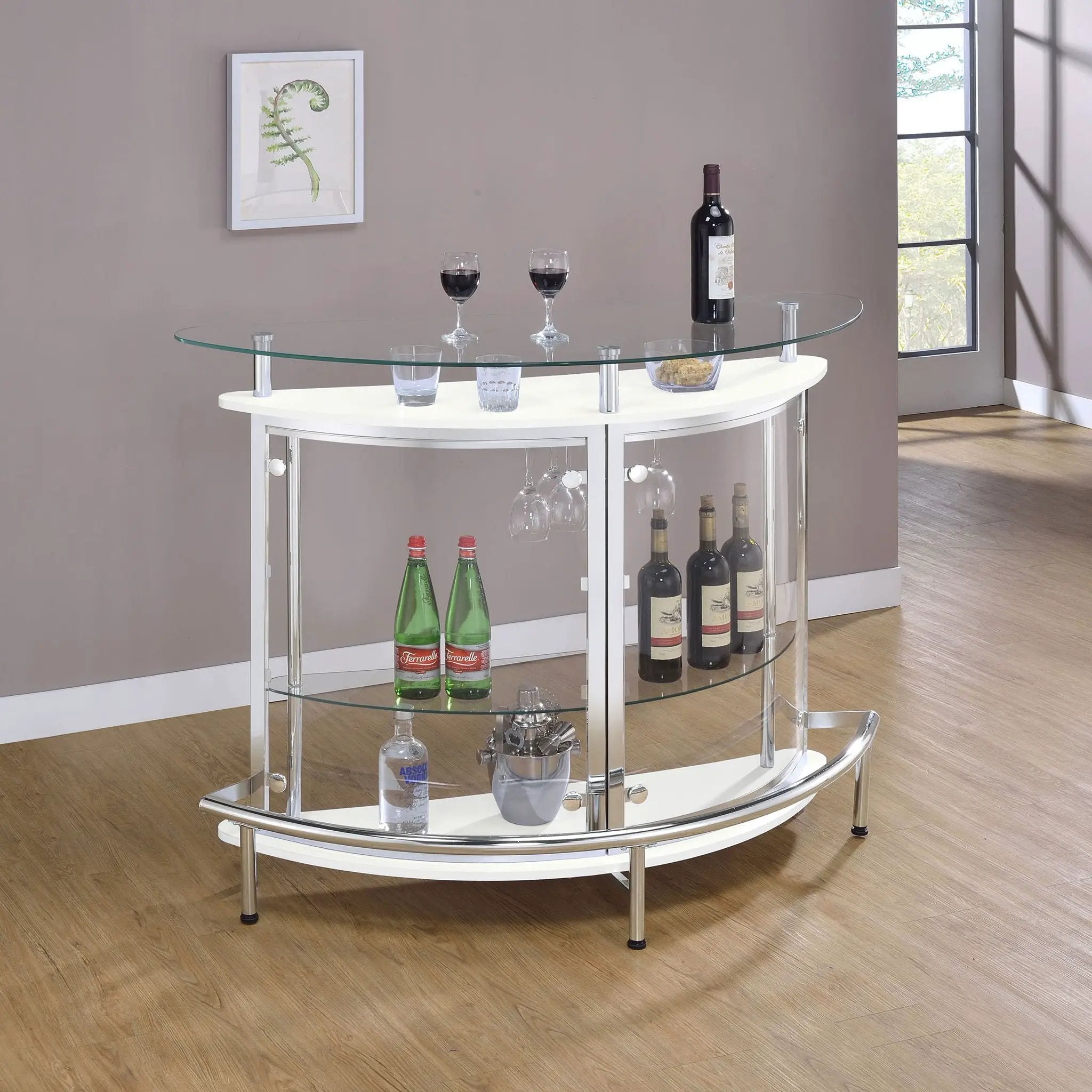 Strick - Freestanding Glass Top Home Bar Wine Cabinet - White by HouseOfZazla