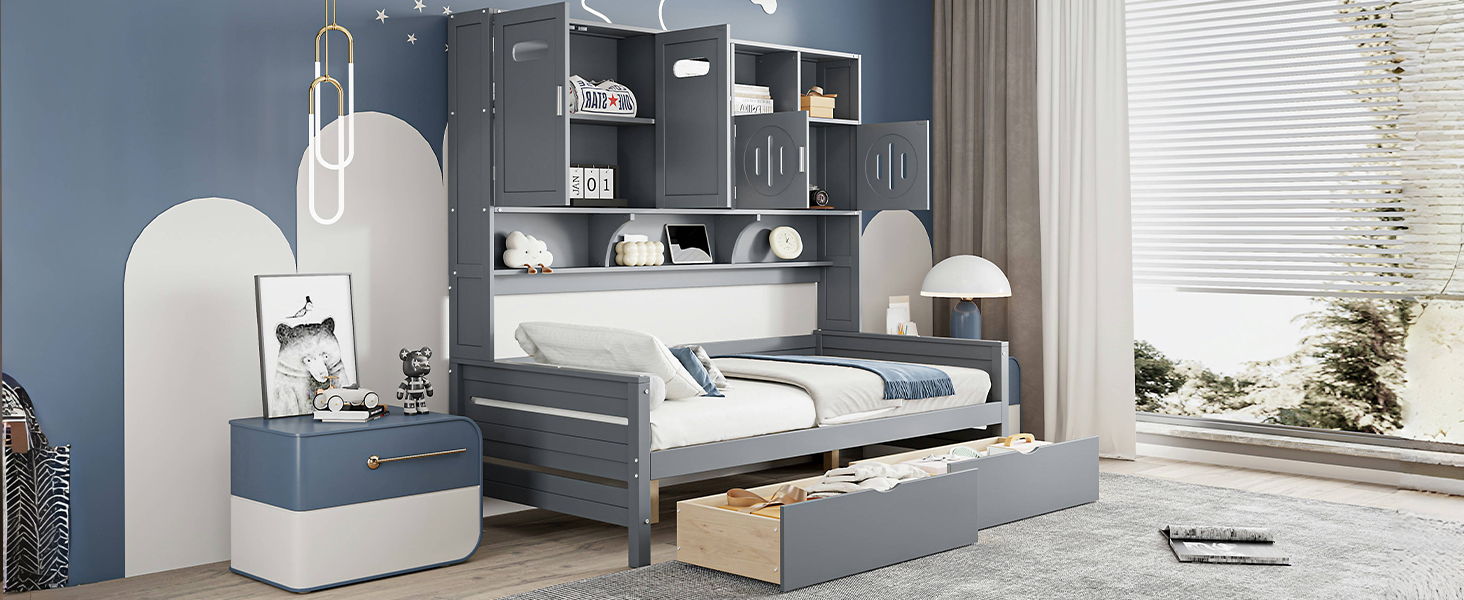Daybed With All-In-One Cabinet And Shelf by HouseOfZazla