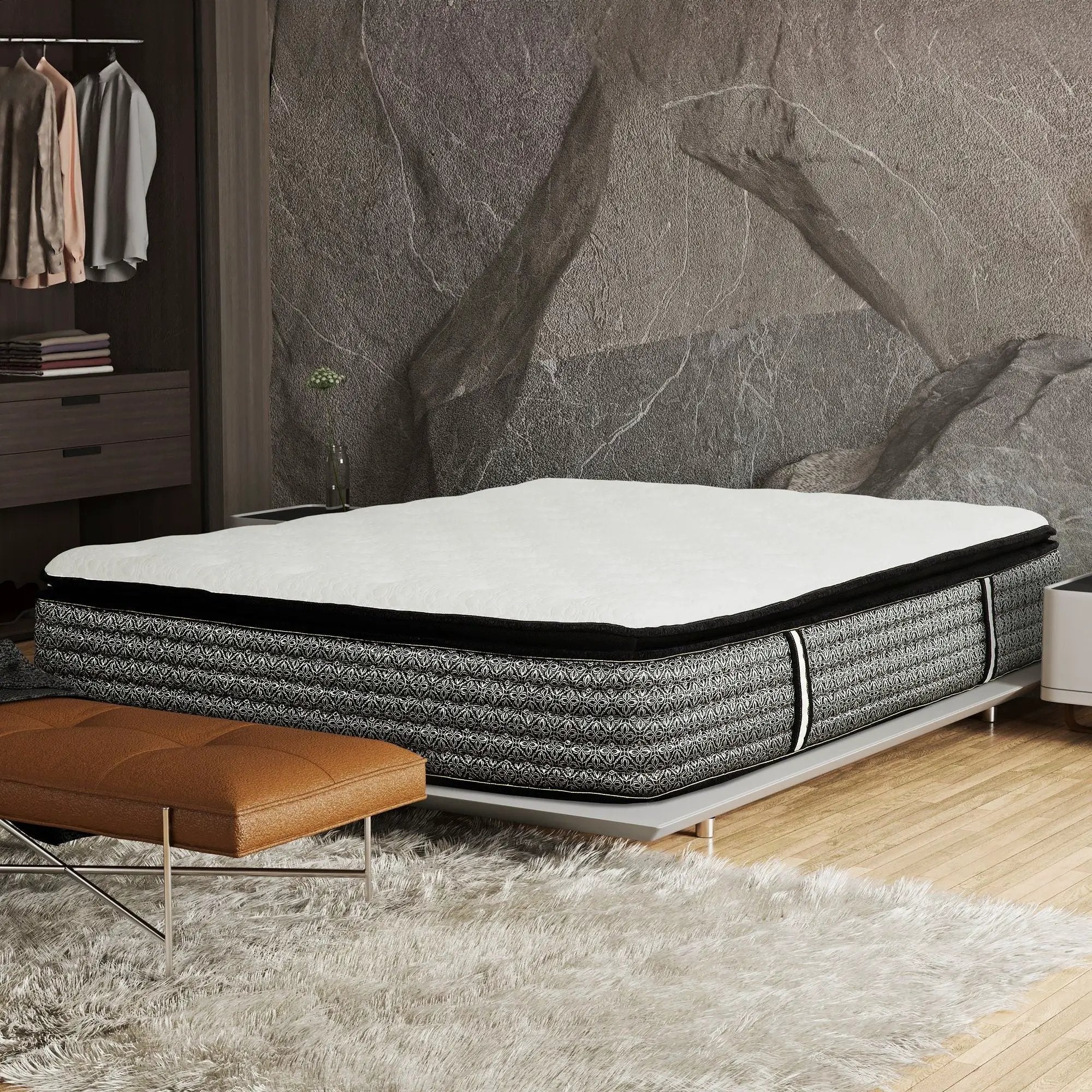 14" Premium Hybrid Mattress In A Box Plush Gel Memory Foam Top With Cooling Technology - Gray / White - Queen by HouseOfZazla