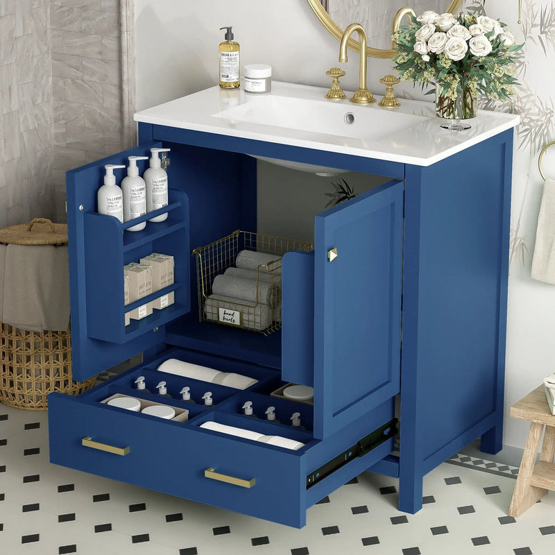 Bathroom Vanity With Single Sink, Combo Cabinet Undermount Sink, Bathroom Storage Cabinet With Two Doors And A Drawer, Soft Closing, Multifunctional Storage, Solid Wood Frame by HouseOfZazla