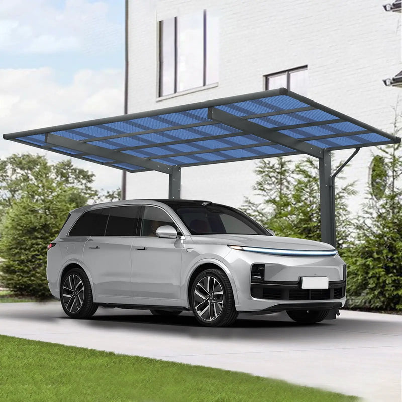 Outdoor Carport, Single Carport Aluminum Metal Frame And Polycarbonate Panels Car Port For Outdoor Driveway Car, Truck - Charcoal by HouseOfZazla