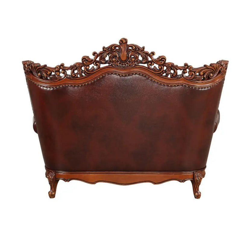 Eustoma - Loveseat - Cherry Top Grain Leather Match & Walnut by Unique Piece Furniture