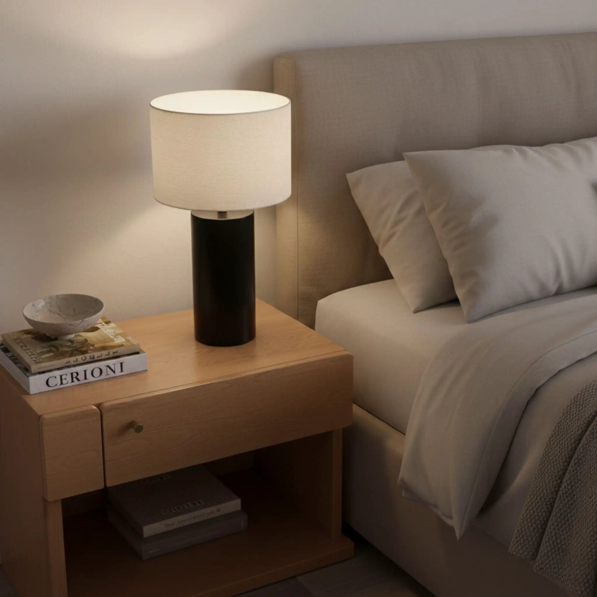 Aura - Table Lamp With On / Off Switch Block Base - Black / White by Unique Piece Furniture