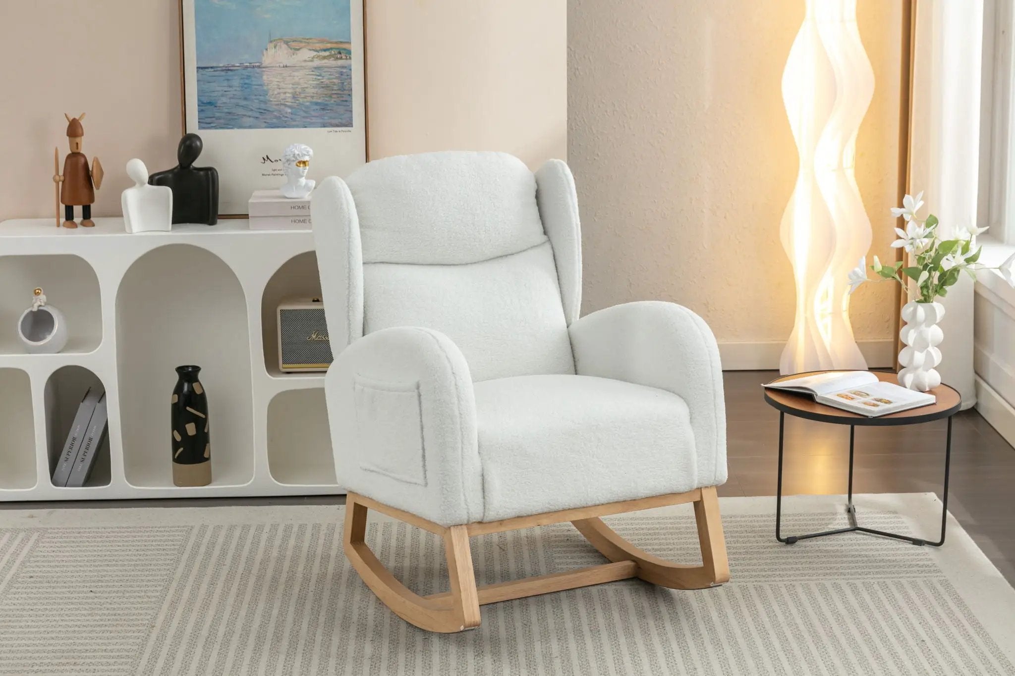 Teddy Fabric Rocking Chair With Packet Wood Legs - Ivory by Unique Piece Furniture