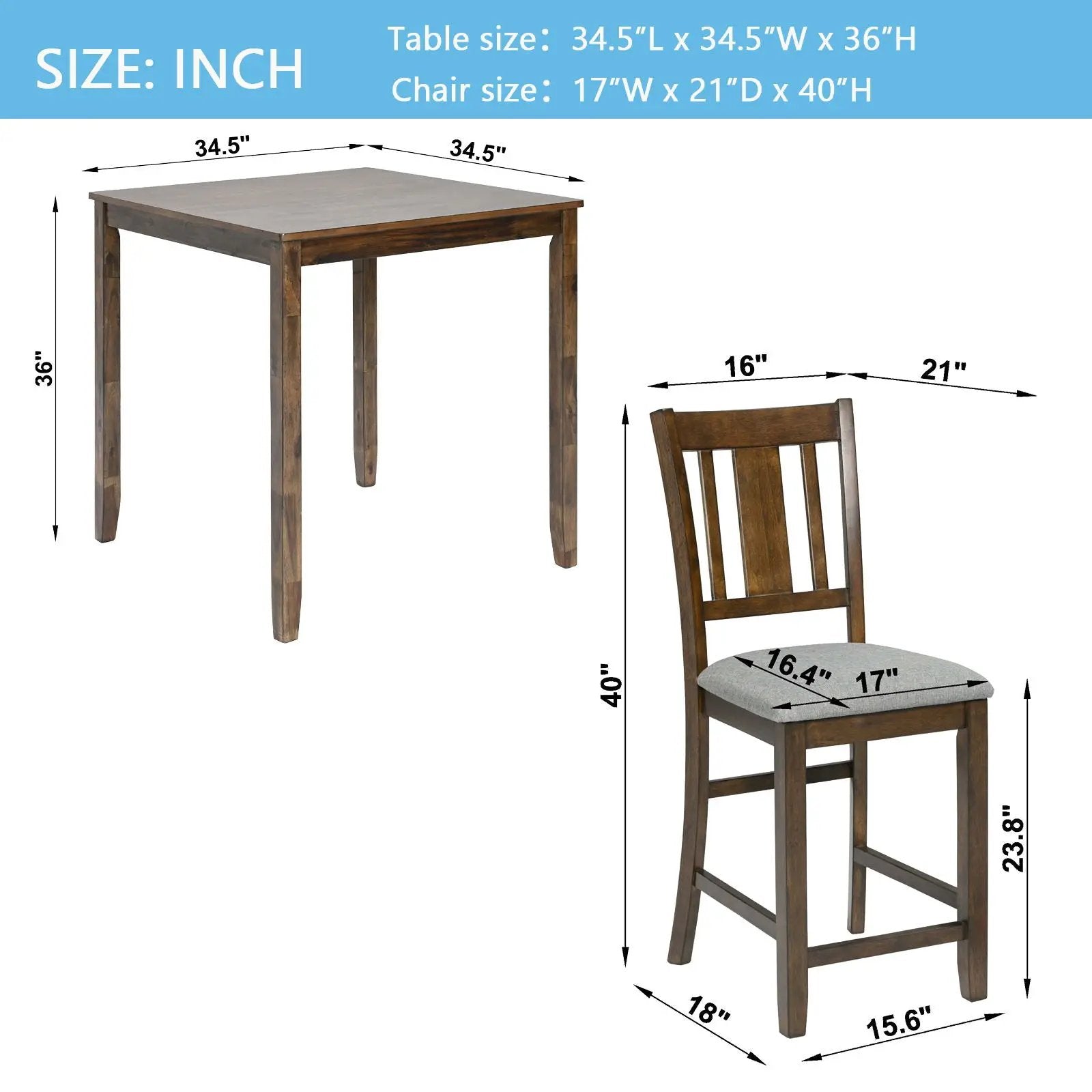 5 Pieces Dining Table Set, Counter Height Kitchen Table Set With Square Table And 4 Upholstered Chairs by Unique Piece Furniture