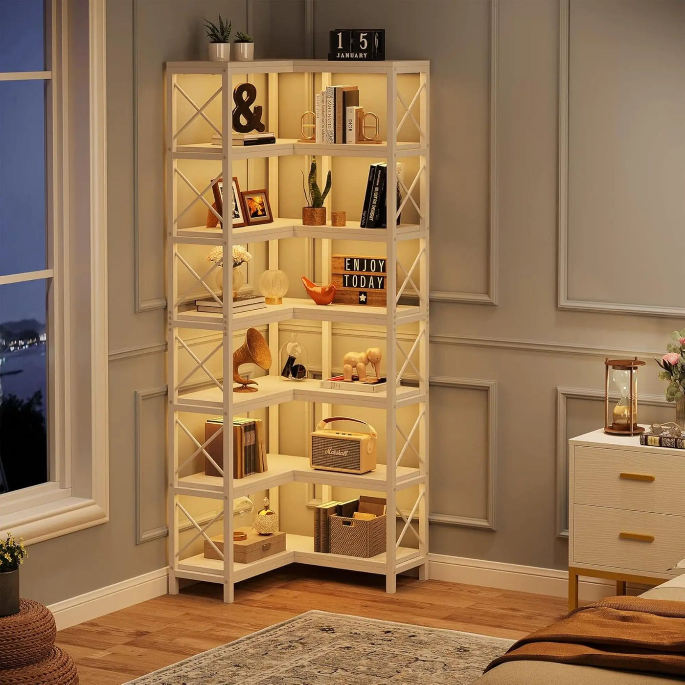 7 Tier Corner Bookshelf, Storage Unit For Living Room by HouseOfZazla
