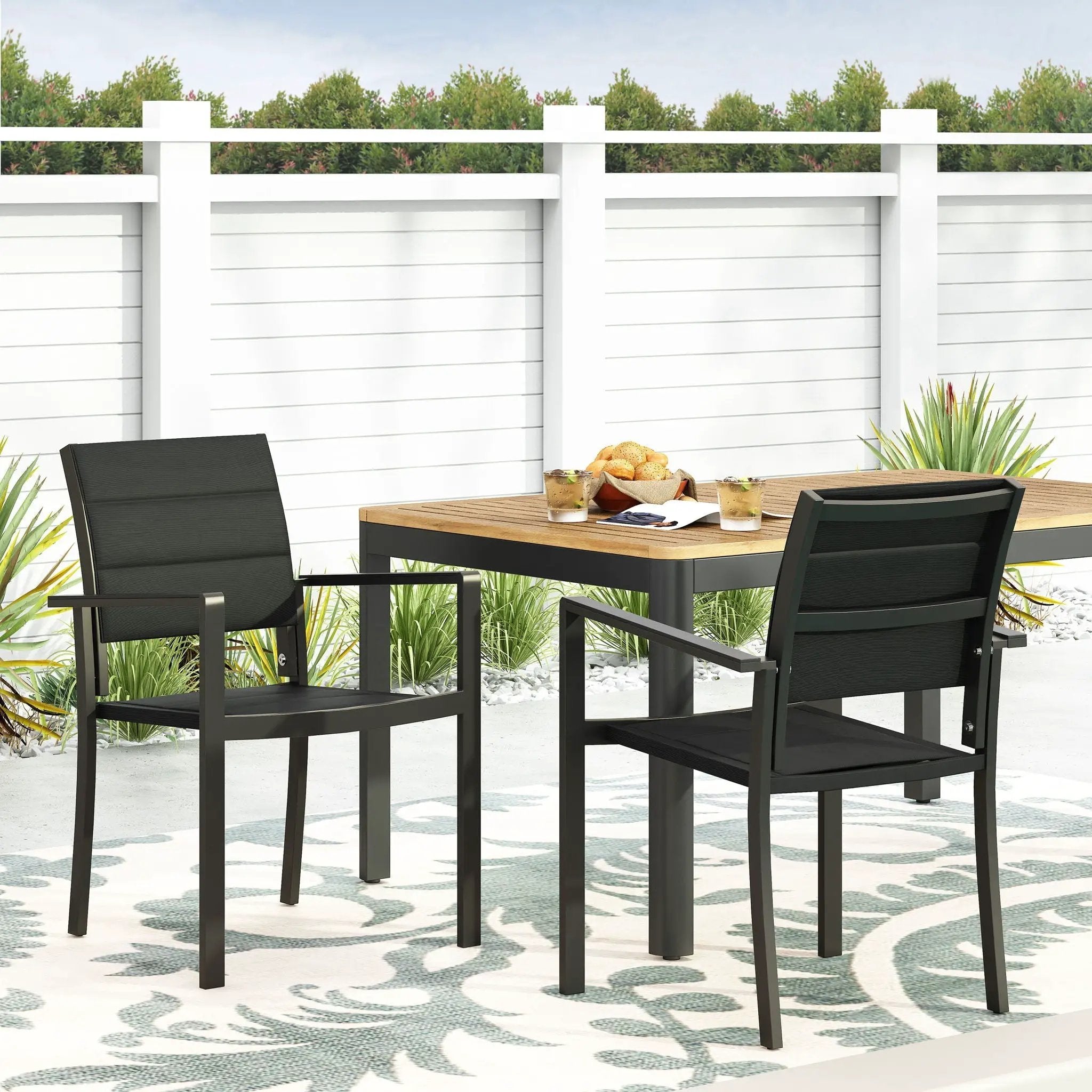 Baird Outdoor Mesh and Aluminum Dining Chairs - Black by HouseOfZazla