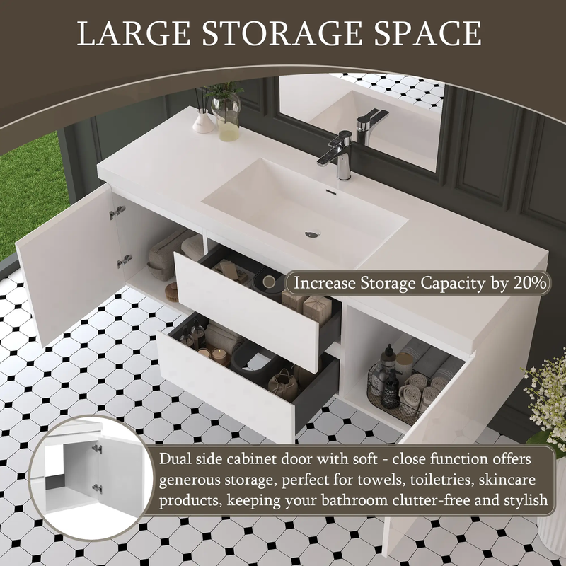 60" Floating Bathroom Vanity with Sink and Wall-Mounted Storage Cabinet by HouseOfZazla