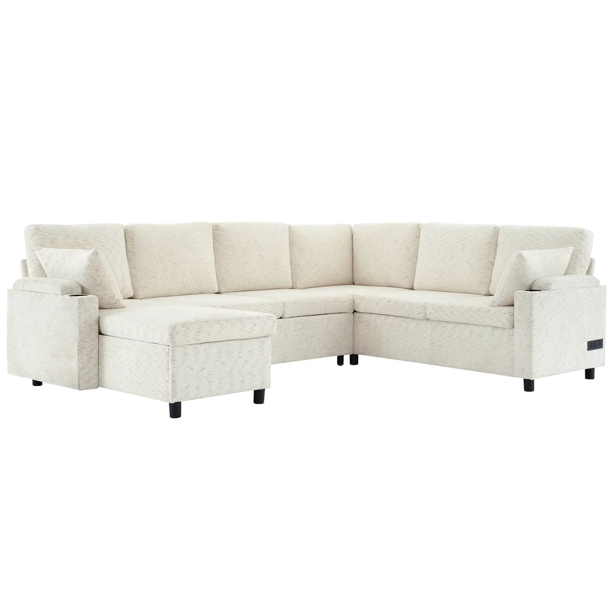 U-Shaped Sectional Sleeper Sofa With Ample Storage Space, 2 Cup Holders And Charging Ports For Living Room by HouseOfZazla