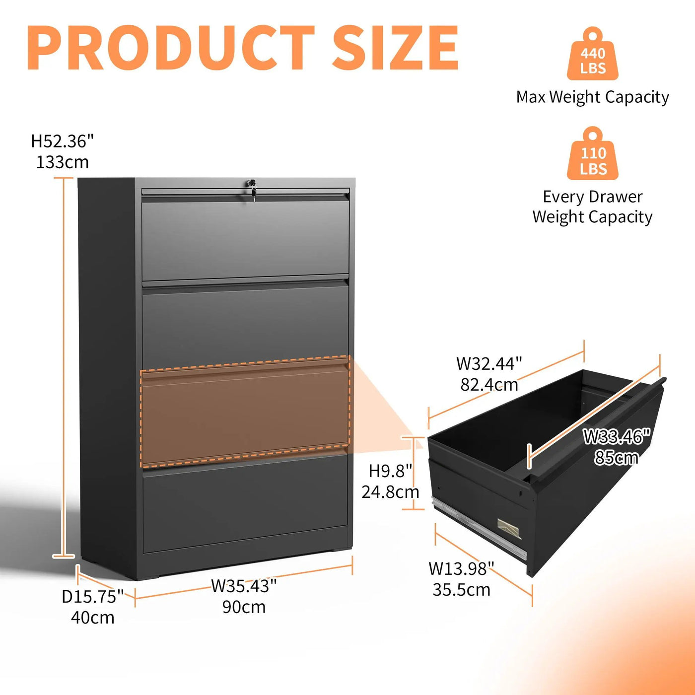Premium Drawer Metal Lateral File Cabinet With Lock by HouseOfZazla