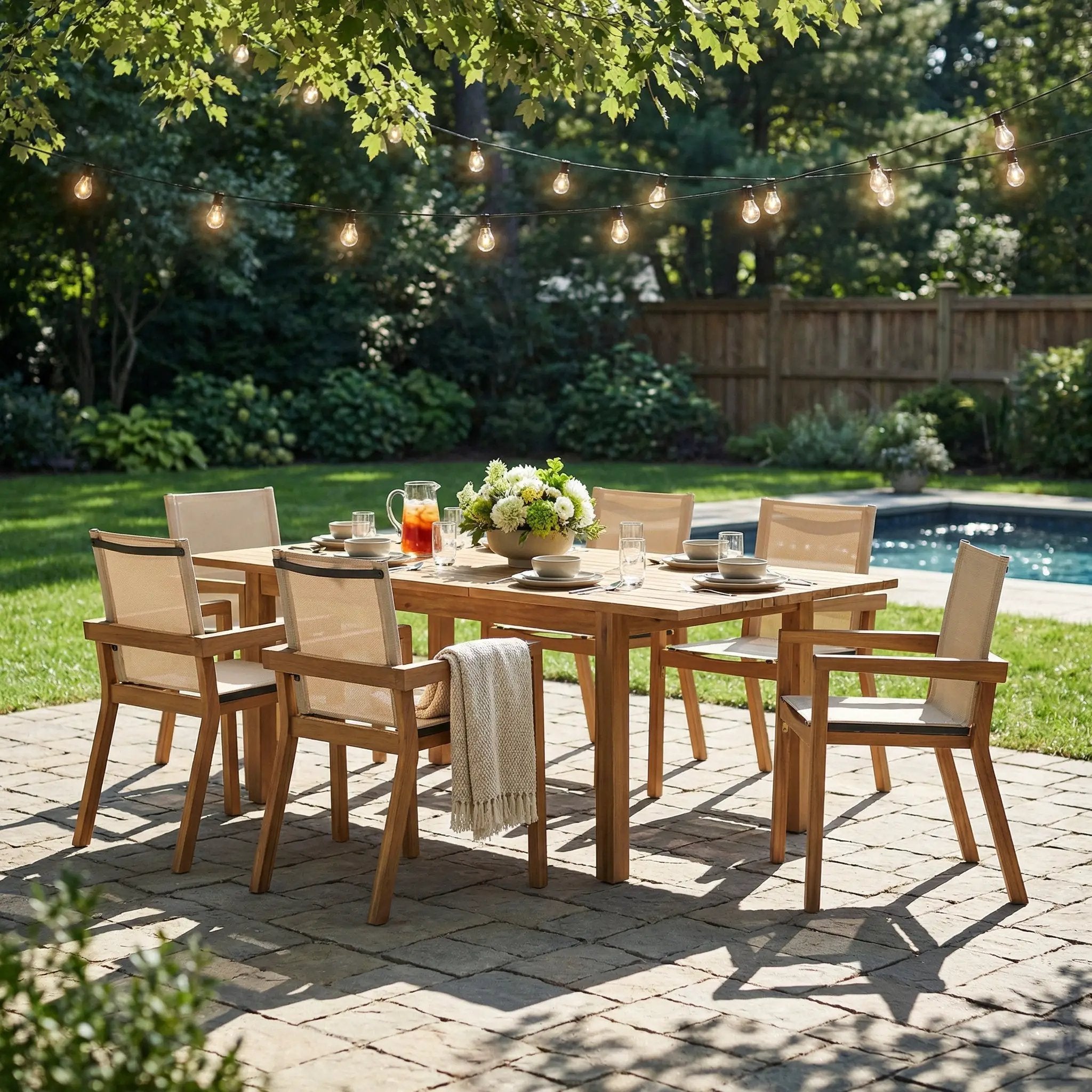 7 Pieces Acacia Wood Outdoor Dining Set by HouseOfZazla