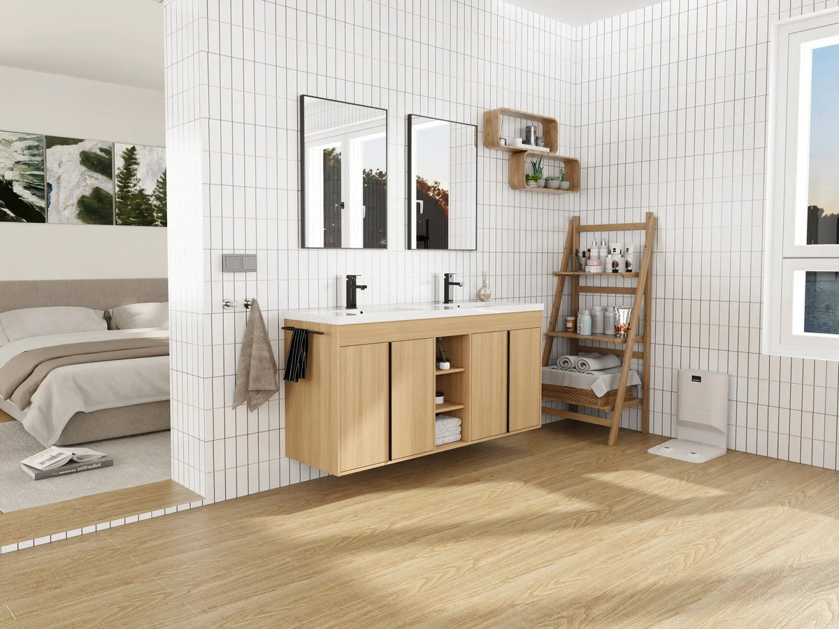 60" Freestanding Bathroom Vanity With Resin Double Sink, photo 8 of 10