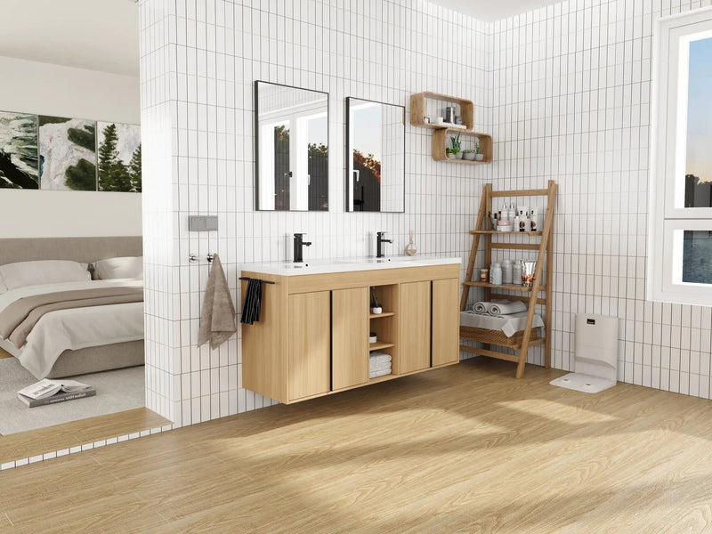 60" Freestanding Bathroom Vanity With Resin Double Sink, photo 8 of 10