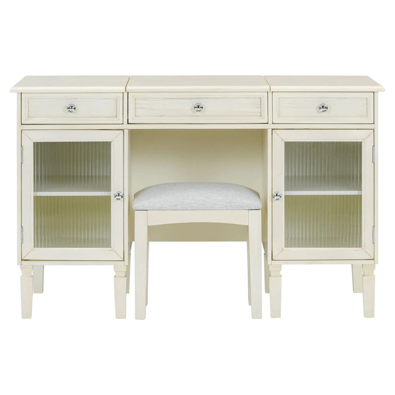 Multi Functional 2 In 1 Vanity Desk With Flip Top Mirror Material - White Oak by Unique Piece Furniture