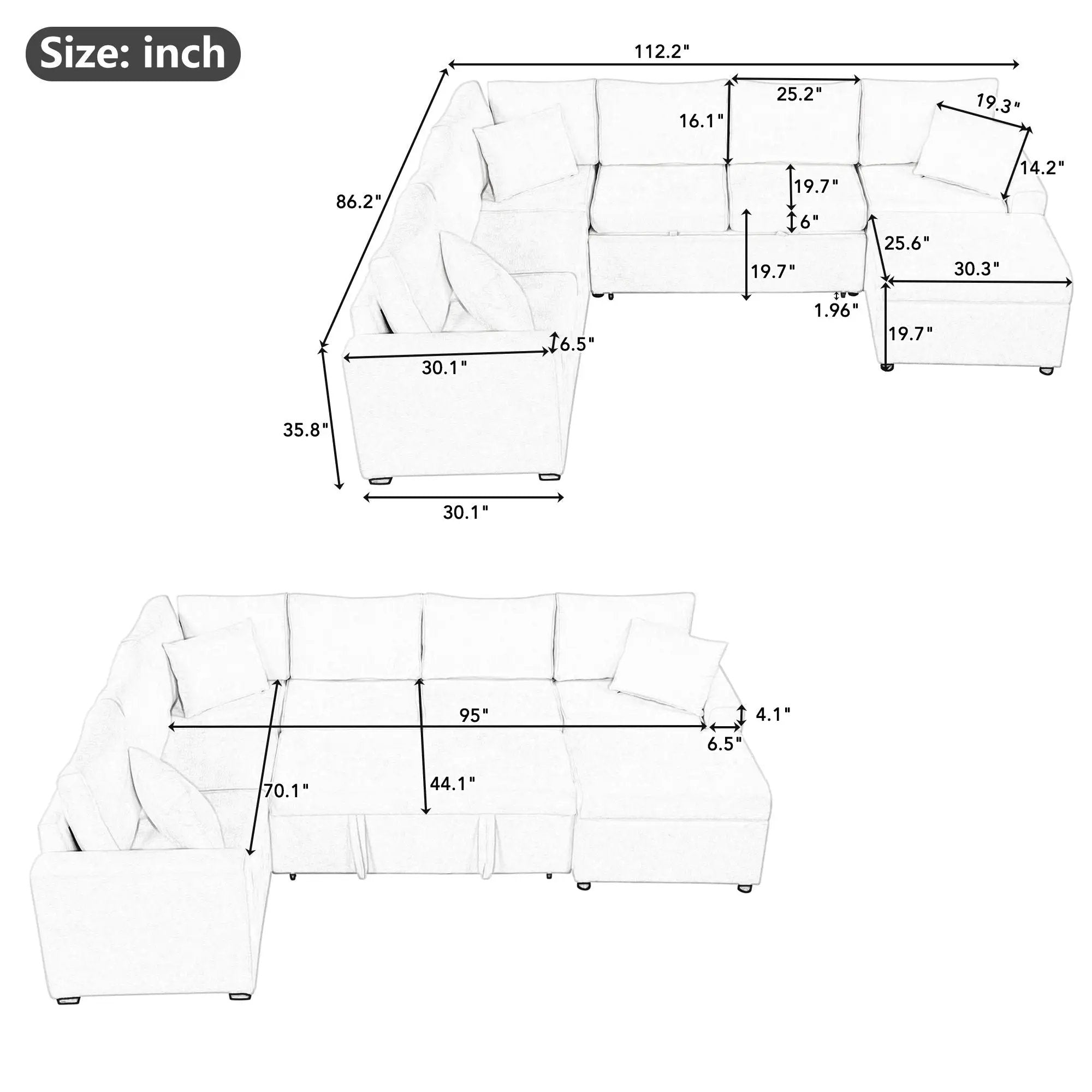 Sectional Sofa Pull-Out Sofa Bed Sleeper With A Storage Ottoman, Three Pillows And Charging Devices For Living Room by HouseOfZazla