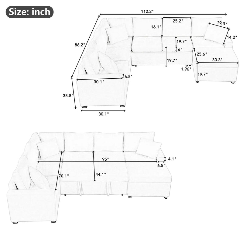 Sectional Sofa Pull-Out Sofa Bed Sleeper With A Storage Ottoman, Three Pillows And Charging Devices For Living Room by HouseOfZazla