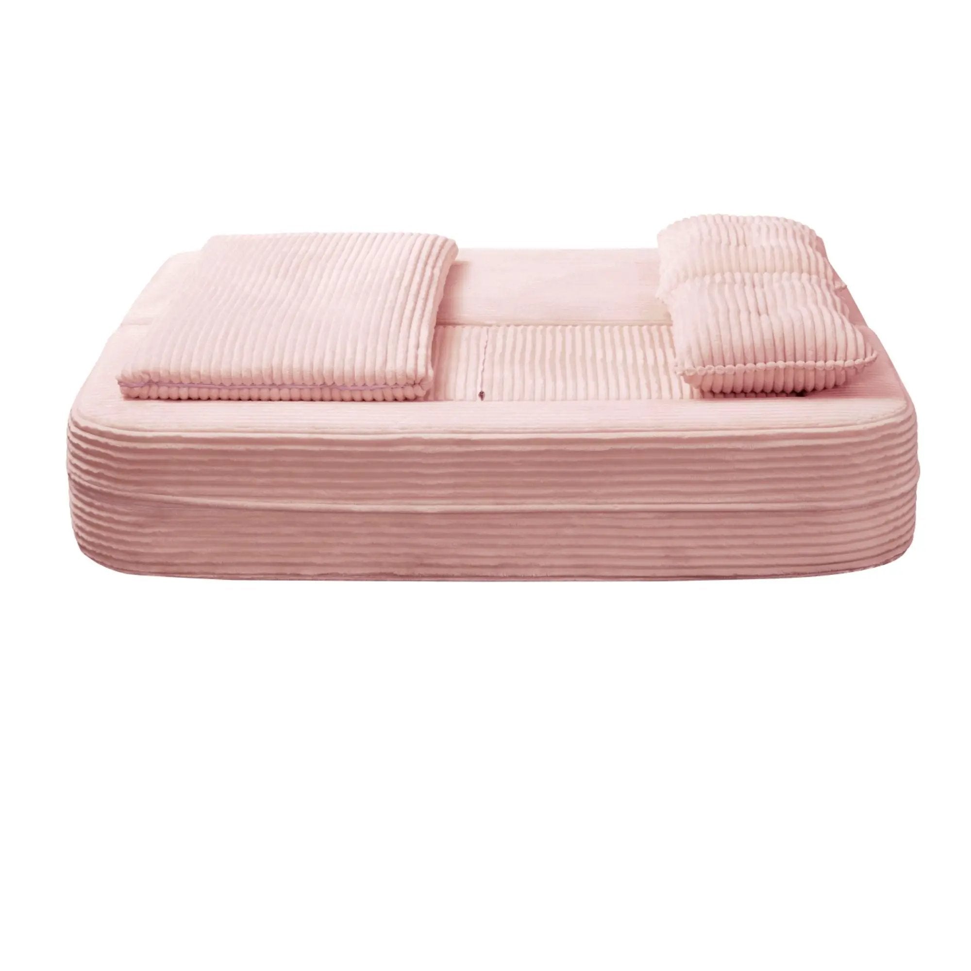 Multi Functional Sectional Sofa Bed With Independent Chaise Lounge And Functional Blanket, Convertible King Size Bed, Deep Seat - Baby Pink by HouseOfZazla